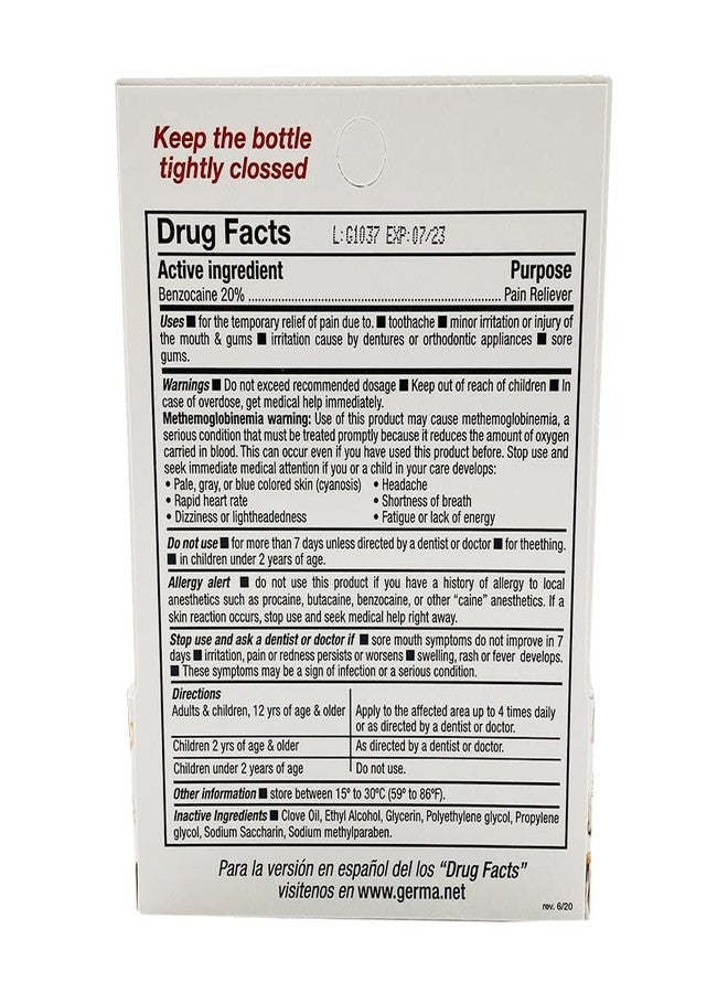 Germa La Muela Anesgerm Maximum Strength Mouth Analgesic. Benzocaine 20%. 0.5 fl.oz - Image 2